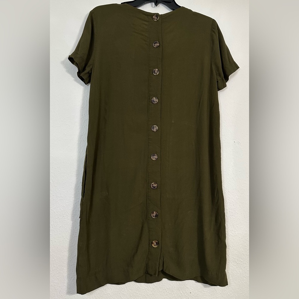 Madewell Green Olive Mini Dress V-Neck Button Back Size S - Picture 4 of 14